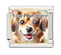Customized Photo Charm for Italian Charm Bracelet,Fits All Classic 9mm Italian style Bracelets,Silver Gold,Personalised Gift for Family,Friends,Pets,Love,Birthday,Wedding (Silver charm,Gold frame)