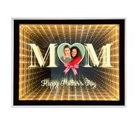 Customized Photo Frame Infinity Mirror, Desktop LED Night Light Makeup Mirror 2 in 1, Personalised Birthday, Thanksgiving, Mothers Day Gifts for Mom, Home Decoration Bedroom Office Living Room