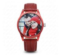 Customized Photo Wristwatch, Made of Alloy Material and Leather Strap. It has Waterproof Function. Suitable as a Gift for Your Boyfriend or Father. (36mm Color Graph, Red)