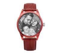 Customized Photo Wristwatch, Made of Alloy Material and Leather Strap. It has Waterproof Function. Suitable as a Gift for Your Boyfriend or Father. (36mm Black and White line Graph, Red)