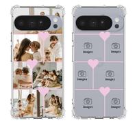 Customized Photos Case for Google Pixel 10 Pro XL 6.8 inch, Custom Personalized Collage Multiple Pictures Soft TPU Clear Cover with Pink Heart, Gift for Christmas Mother's Day Valentine's Day