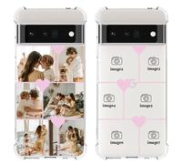 Customized Photos Case for Google Pixel 6 Pro 6.7 inch, Custom Personalized Collage Multiple Pictures Soft TPU Clear Cover with Pink Heart, Gift for Christmas Mother's Day Valentine's Day