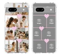Customized Photos Case for Google Pixel 7A 6.1 inch, Custom Personalized Collage Multiple Pictures Soft TPU Clear Cover with Pink Heart, Gift for Christmas Mother's Day Valentine's Day