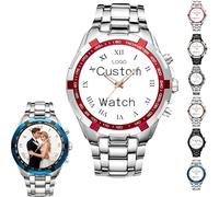 Customized Picture Watch - Personalized Photo & Text Engraved Calendar Watch, Unique Valentine's Anniversary Birthday Present for Men Women with Gift Box (C)