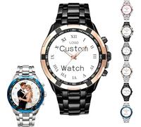 Customized Picture Watch - Personalized Photo & Text Engraved Calendar Watch, Unique Valentine's Anniversary Birthday Present for Men Women with Gift Box (F)