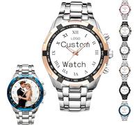Customized Picture Watch - Personalized Photo & Text Engraved Calendar Watch, Unique Valentine's Anniversary Birthday Present for Men Women with Gift Box (E)