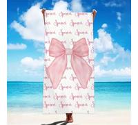 Customized Pink Bow Beach Towel with Name,Personalized Custom Flower Bow Monogram Oversized Bath Pool Towel,Customization Gifts for Sport Travel Beach Swimming Camping for Girl Women (Pink)