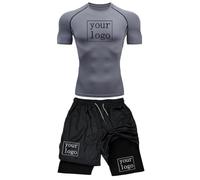 Customized Printed Men's Compression Set Your OWN Logo Gym Top%2BWorkout Shorts Quick Drying Breathble Athletics Rash Guard Suit Color5,S