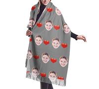 Customized Scarf with Your Face or Pet Print Fashion Soft Shawl Wrap Scarves with Love, Spinning Tassel Shawl Long Stole for Women Men