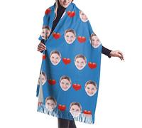 Customized Scarf with Your Face or Pet Print Fashion Soft Shawl Wrap Scarves with Love, Spinning Tassel Shawl Long Stole for Women Men