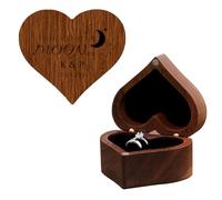 Customized Small Walnut Ring Box for Wedding, Personalized Engraved Flip Wooden Ring Box with 2 Slots, Vintage Wooden Jewelry Boxes for Proposal, Engagement, Wedding Ceremony (Heart)