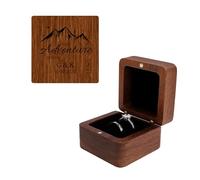 Customized Small Walnut Ring Box for Wedding, Personalized Engraved Flip Wooden Ring Box with 2 Slots, Vintage Wooden Jewelry Boxes for Proposal, Engagement, Wedding Ceremony (Square)