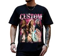 Customized T-Shirt - Personalised Photo T-Shirt - Custom Tee with Vintage Face Photo - Design Your Own Shirt - Gift Idea for Birthday and Valentines Day Black