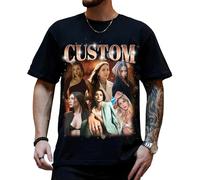 Customized T-Shirt - Personalised Photo T-Shirt - Custom Tee with Vintage Face Photo - Design Your Own Shirt - Gift Idea for Birthday and Valentines Day Black