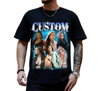 Customized T-Shirt - Personalised Photo T-Shirt - Custom Tee with Vintage Face Photo - Design Your Own Shirt - Gift Idea for Birthday and Valentines Day Black