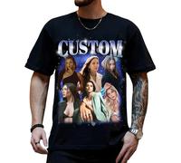 Customized T-Shirt - Personalised Photo T-Shirt - Custom Tee with Vintage Face Photo - Design Your Own Shirt - Gift Idea for Birthday and Valentines Day Black