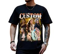 Customized T-Shirt - Personalised Photo T-Shirt - Custom Tee with Vintage Face Photo - Design Your Own Shirt - Gift Idea for Birthday and Valentines Day Black