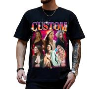 Customized T-Shirt - Personalised Photo T-Shirt - Custom Tee with Vintage Face Photo - Design Your Own Shirt - Gift Idea for Birthday and Valentines Day Black