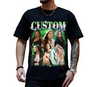 Customized T-Shirt - Personalised Photo T-Shirt - Custom Tee with Vintage Face Photo - Design Your Own Shirt - Gift Idea for Birthday and Valentines Day Black