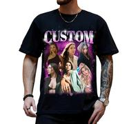Customized T-Shirt - Personalised Photo T-Shirt - Custom Tee with Vintage Face Photo - Design Your Own Shirt - Gift Idea for Birthday and Valentines Day Black