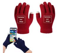 Customized Winter Gloves Custom logo/text/picture,Thermal Touch Screen Knitted Gloves with Soft Lining for Walking Running Skiing Outdoor for Adult Women Christmas Winter Warm (Red, One Size)