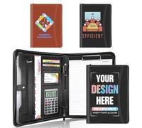 Customized Zippered Leather Portfolio Custom Logo&Text&Photo Binder Personalized Portfolios for Men Women Resume Interview Office School Business Black