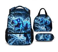 CUSTOMJOY Dinosaur Backpack for Boys, Set of 3 Kids Lighting Bookbag Gift for Kindergarten Preschool Primary, 17 Inch Lightweight Cool Personalized Backpacks for School