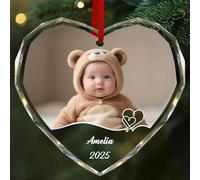 CustomKing Personalised Crystal Baby 1st Christmas Bauble 2025 - Customised Text & Photo Bauble for Christmas Tree Decor Gifts for Kids, Baby Girl Boy, Custom Newborn Keepsake Gift - Heart