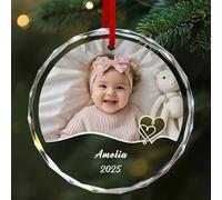 CustomKing Personalised Crystal Baby 1st Christmas Bauble 2025 - Customised Text & Photo Bauble for Christmas Tree Decor Gifts for Kids, Baby Girl Boy, Custom Newborn Keepsake Gift - Round