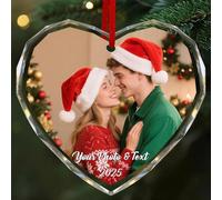 CustomKing Personalised Crystal Couples Christmas Bauble 2025 - Customised Text & Photo Bauble for Christmas Tree Decor Gifts for Family, Couples, Pets, Baby's First Xmas - Heart