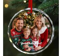 CustomKing Personalised Crystal Family Christmas Bauble 2025 - Customised Text & Photo Bauble for Christmas Tree Decor Gifts for Family, Couples, Pets, Baby's First Xmas - Round