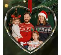 CustomKing Personalised Crystal Family Christmas Bauble 2025 - Customised Text & Photo Bauble for Christmas Tree Decor Gifts for Family, Couples, Pets, Baby's First Xmas - Heart