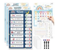CustomMaster 4 in 1 Reward Chart for Kids, Reusable Bedtime/Morning/Daily Routine Chart for Kids, Magnetic Chore Chart for Kids Toddlers, Sticker Chart for Kids Behavior Chart for Kids at Home