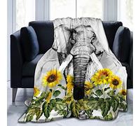 Custommixall Elephant Blanket Cute African Animal Sunflower Printing Fleece Throw Comfortable and Lightweight Flannel Fleece Blanket Bedroom Living Room Sofa Office 50"x60"