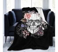 Custommixall Skull Blanket Fleece Throw Blanket for Flower Skull Gifts for Women Men Girls Boys All Seasons Super Soft Cozy Plush Throws Blanket for Couch Sofa Bed Office 40"x50"