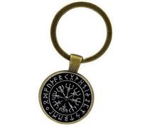 CUSTOMprivé, Vegvisir Viking Celtic Compass Keyring Lucky Charm Nordic Celtic Brass and Glass Finish