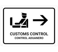 Customs Control With Right Arrow White Bilingual Spanish Sign Rust Free Aluminum Easy To Read & Sturdy Keep Out Outdoor Metal Signs For Home Farm Yard 8×12 INCH