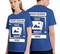 CustomSolo Custom T Shirt with Photo Text, Unisex Double-Sided Personalised T Shirt for Men & Women, Customised Shirt for Gifts, Company Logo, Family, Special Activity, Birthday, 100% Cotton, Blue
