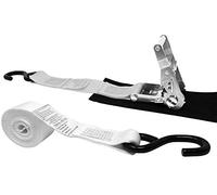 CustomTieDowns 2 Inch x 10 Foot Stainless Steel Ratchet Strap, Protective Pad Under Buckle, Vinyl Coated S Hooks On Both Ends. (White)