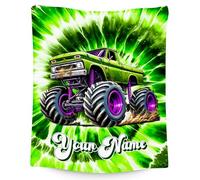 CustomWish Boys Truck Fleece Throw - Personalised Soft Cosy Blanket for Kids -Custom Fluffy Throw with Name, Cool Truck Decor Gift for Bed, Sofa