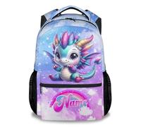 CustomWish Girls Backpack - Personalised School Bookbag with Name - Dragon Backpack for Girls - Back to School Gifts for Kids Child - 17 Inch Toddler Back Pack for Primary/Preschool