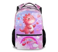 CustomWish School Bag for Girls - Personalised Dinosaur Backpack for Kids Child - Cute Back to School Gifts - 17 Inch Toddler Bookbag Essentials for Elementary/Kindergarten