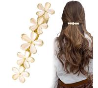 CustomyLife 2.6inch Gold Flower Hair Clip Sparkly Opal Wedding Barrettes Rhinestone Crystal Halloween Christmas Fancy Hair Pin Decorative Accessories for Women Thick Long Hair