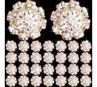 CustomyLife 30 Pcs 12mm Rhinestone Gold Buttons Flatback Crystal Flower Buttons Embellishments Wedding Bridal Bouquet Accessory for Women Crafts DIY Jewelry Making Clothes Bags Shoes Decoration