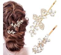 CustomyLife 4PCS Gold Rhinestone Hair Clips, 2 Styles Bridal Crystal Hair Pins, Leaf French Wedding Barrettes Accessories for Women Bride