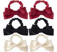 CustomyLife 6pcs Silk Bow Scrunchies Black Red White Bowknot Hair Ties Ropes Elastic Bands Ponytail Holder Wedding Bachelorette Party Accessories for Thick Thin Long Hair Women Teen