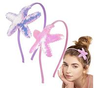CustomyLife Pack of 2 Starfish Sequins Headband Girls Non-Slip Mermaid Hair Headband Glitter Starfish Hair Accessories for