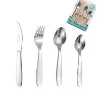 custyoulife Custom Engraved Cutlery Set, 1 Set of 4 Pieces, Stainless Steel, Modern, Rainbow, Flatware, Personalized Adult Cutlery Set, Fork, Knife, Spoon, Teaspoon (Silver Children's Cutlery)