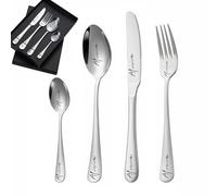custyoulife Custom Engraved Cutlery Set, 1 Set of 4 Pieces, Stainless Steel, Personalized Adult Cutlery Set, Fork, Knife, Spoon and Teaspoon (Silver)