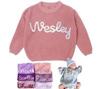 custyoulife Personalised Baby Sweater,Custom Name and Monogram Embroidered Knit Sweater, Customised Unique Gift for Newborn, Birthday, Christmas Multicolor